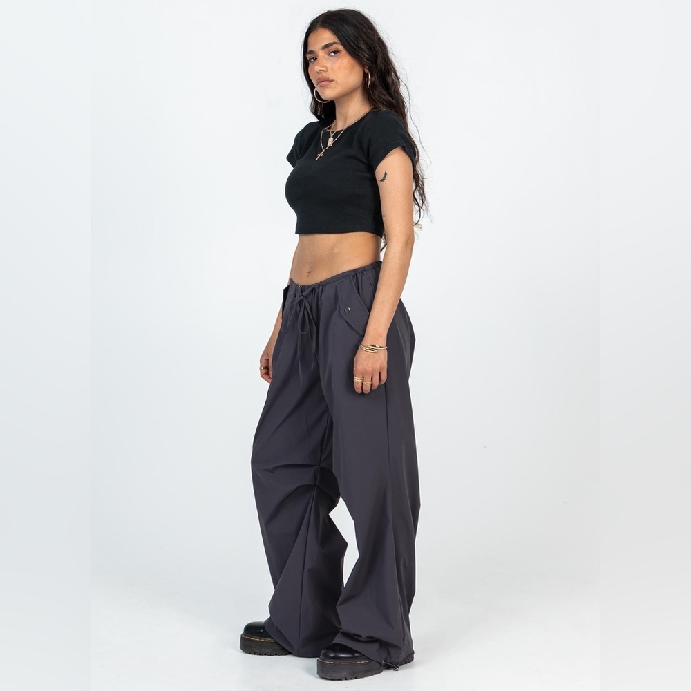 🖤 Princess Polly Black Parachute Pants Size 6 Adjustable Hem Utility in BLACK